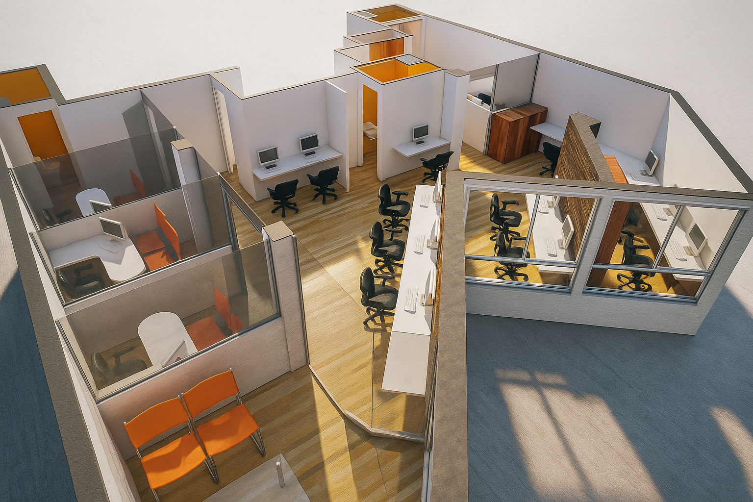 Modelo arquitectónico de una oficina, usado como referencia visual del proceso de diseño